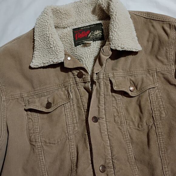 Old Navy Vintage Men's XL Corduroy Sherpa Lined Jacket Tan Easy Care Snap-Front - Picture 3 of 11